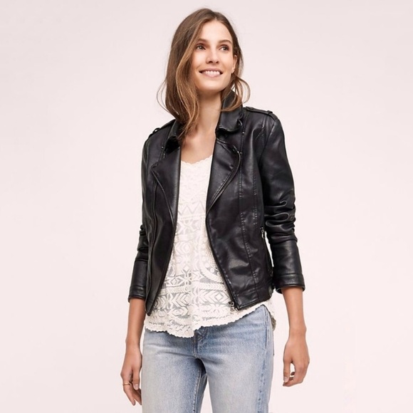 Anthro JKT Black Vegan Leather Moto Jacket Size M - Picture 2 of 8